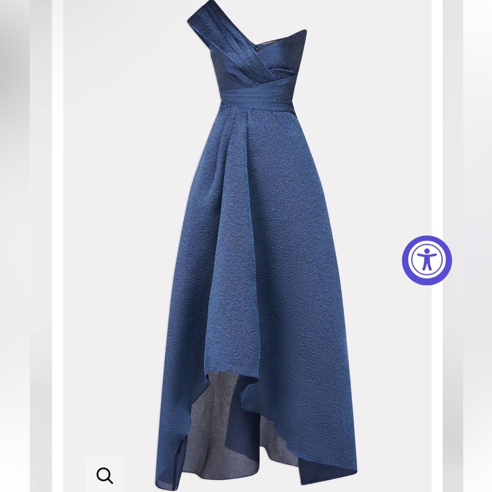 Theia Edith One-Shoulder High-Low Jacquard Gown - Picture 6 of 17